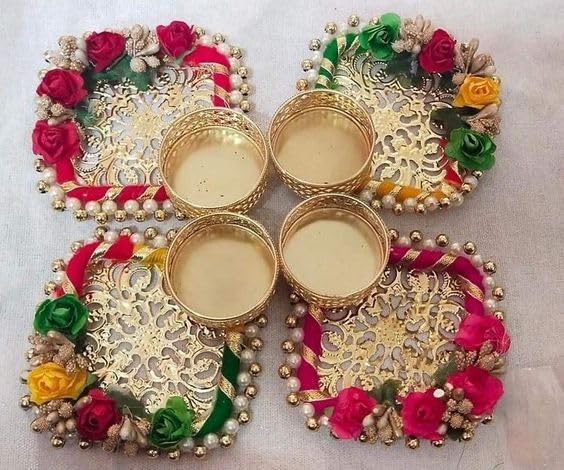 Sellplus Decorative Square Chudi Rose Tealight Holder | Decoration for Home | Office | Diwali | Pooja | Diwali & All Special Festival Decor (Tealight-202) (Pack of 4)