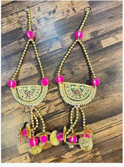 Nutts Handmade Beads Door Hanging Decorative | Tassels & Half Moon Design for Home Festival Decorations Pack of 2 (SMALL51)