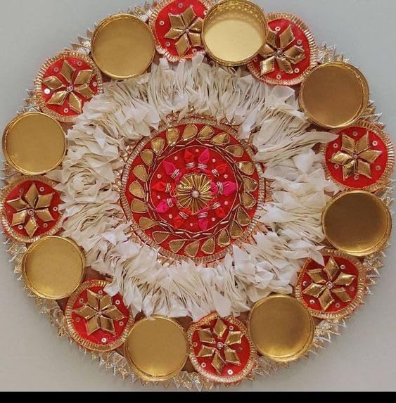 Sellplus Traditional Handmade Floral Tealight Rangoli Decorative Candle Holder Set for Diwali Pooja Wedding Festival Home Decoration Reusable Centerpiece Design Elegant Craft (Rang80-1)