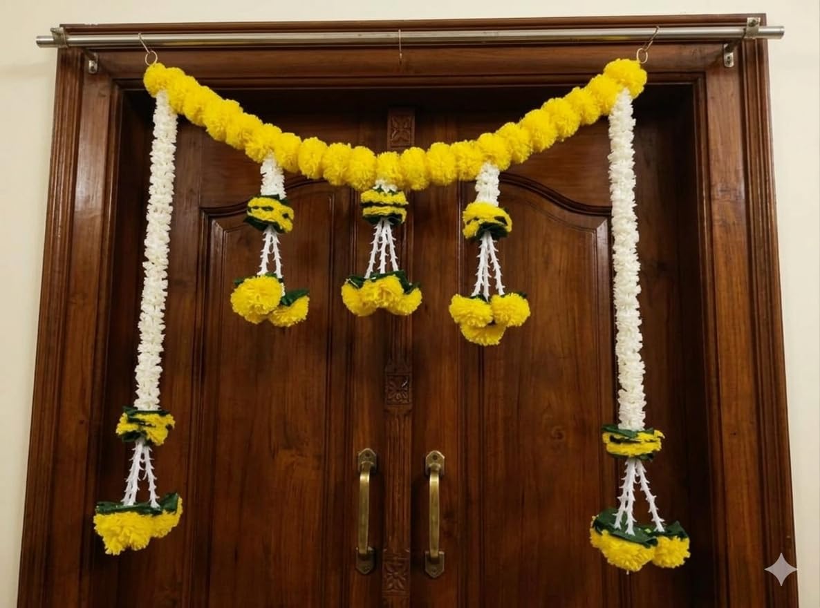 Sellplus Handmade Bandhanwar Decorations | Handmade Door Hanging Bandhanwar Toran with Beads and Floral Design (Pack of 1) (BDHW292)