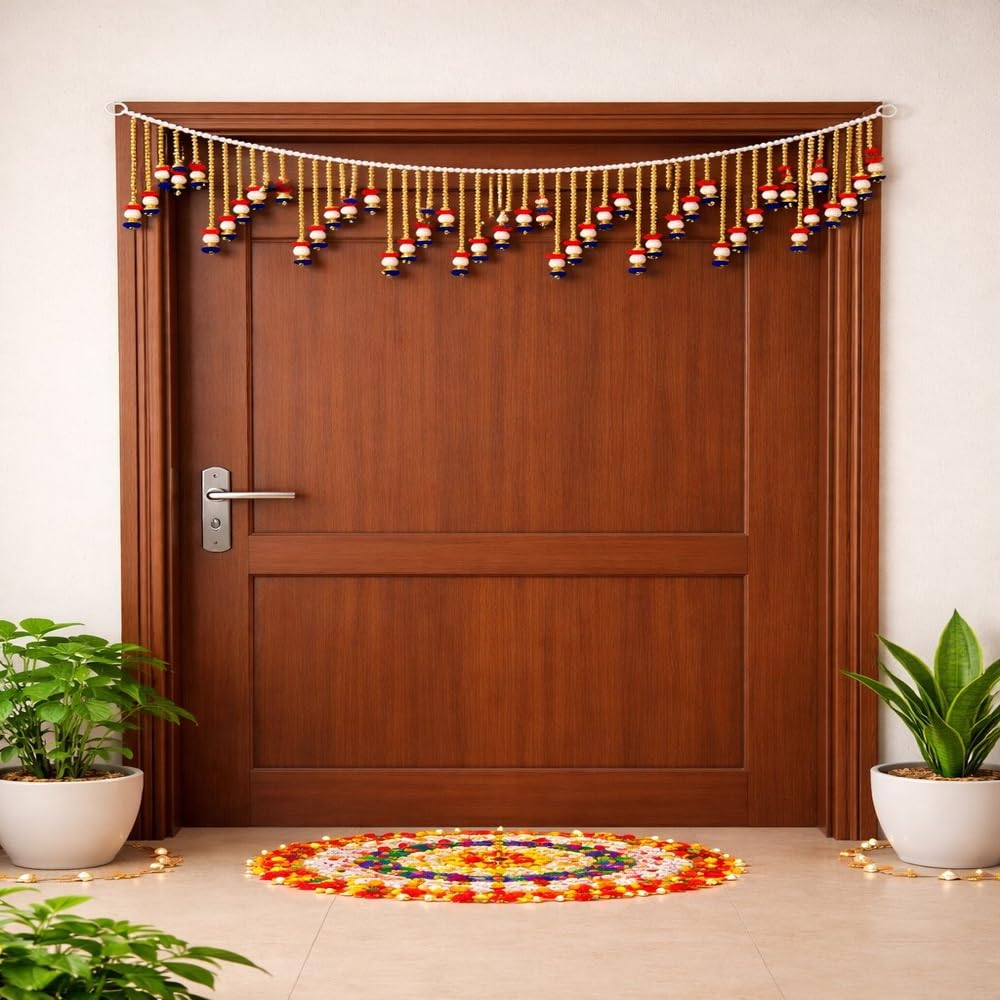 Sellplus Multicolour Pom Pom Pearl Beads Main Door Bandhanwar for Traditional Home Festival Decoration Pack of 1 (BDHW103)