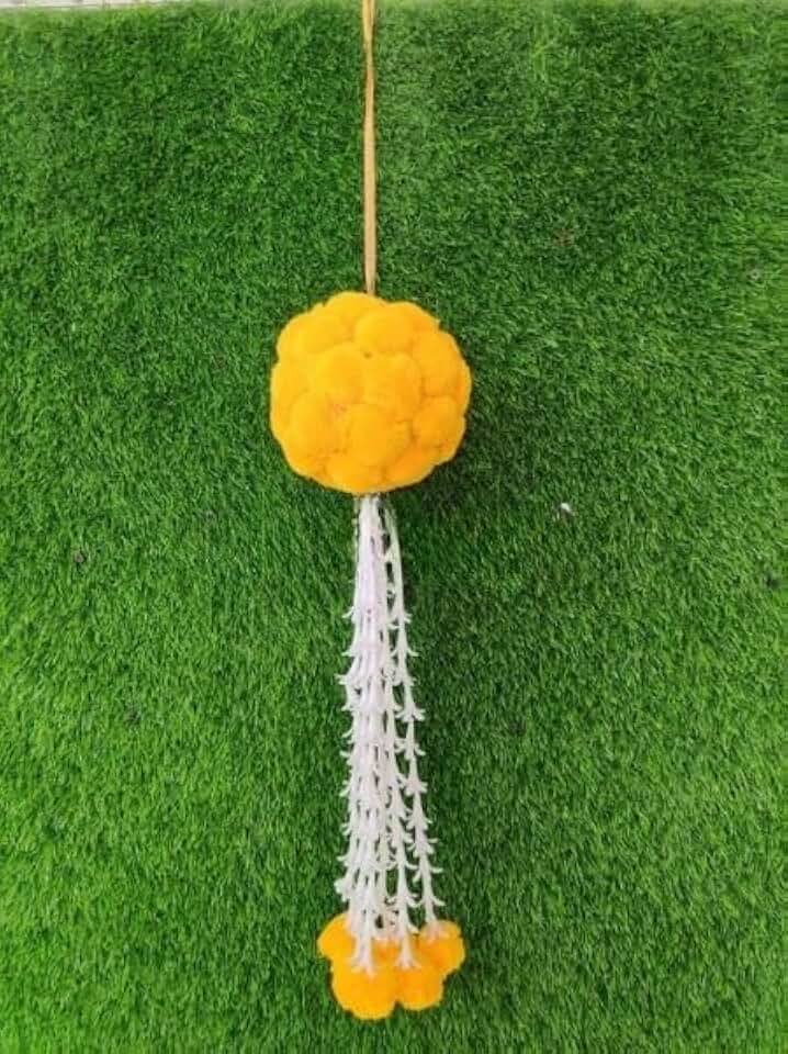 Pom Pom Ball Rajnigandha Hangings Home Decoration | Festival Decoration | Wedding Decoration | Door Hanging | Balcony Decoration (Red)