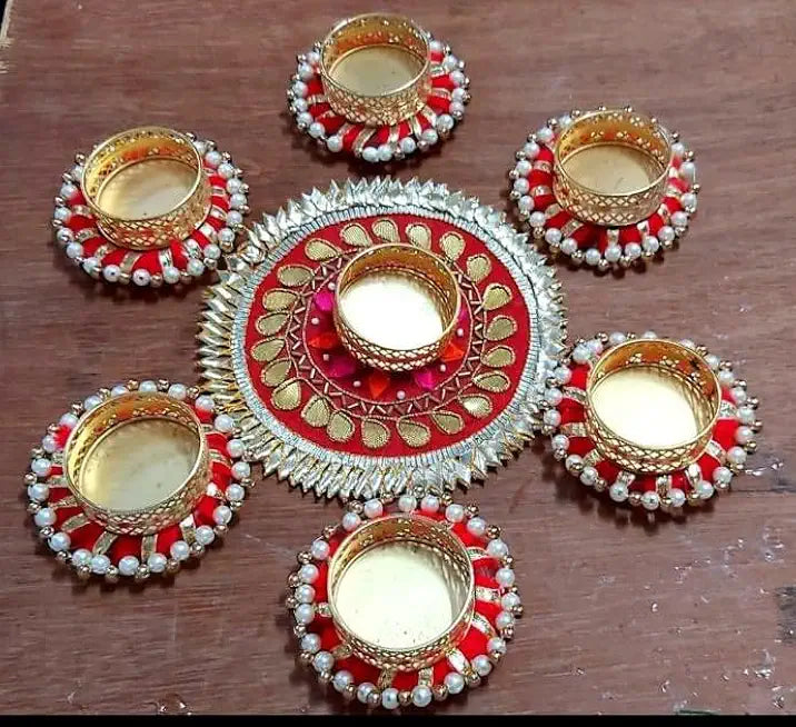 Decorative Handmade Red Moti Chudi Rangoli Tlight | Rangoli Tlight for Decoration | Diwali Diya Set | (Design 6)