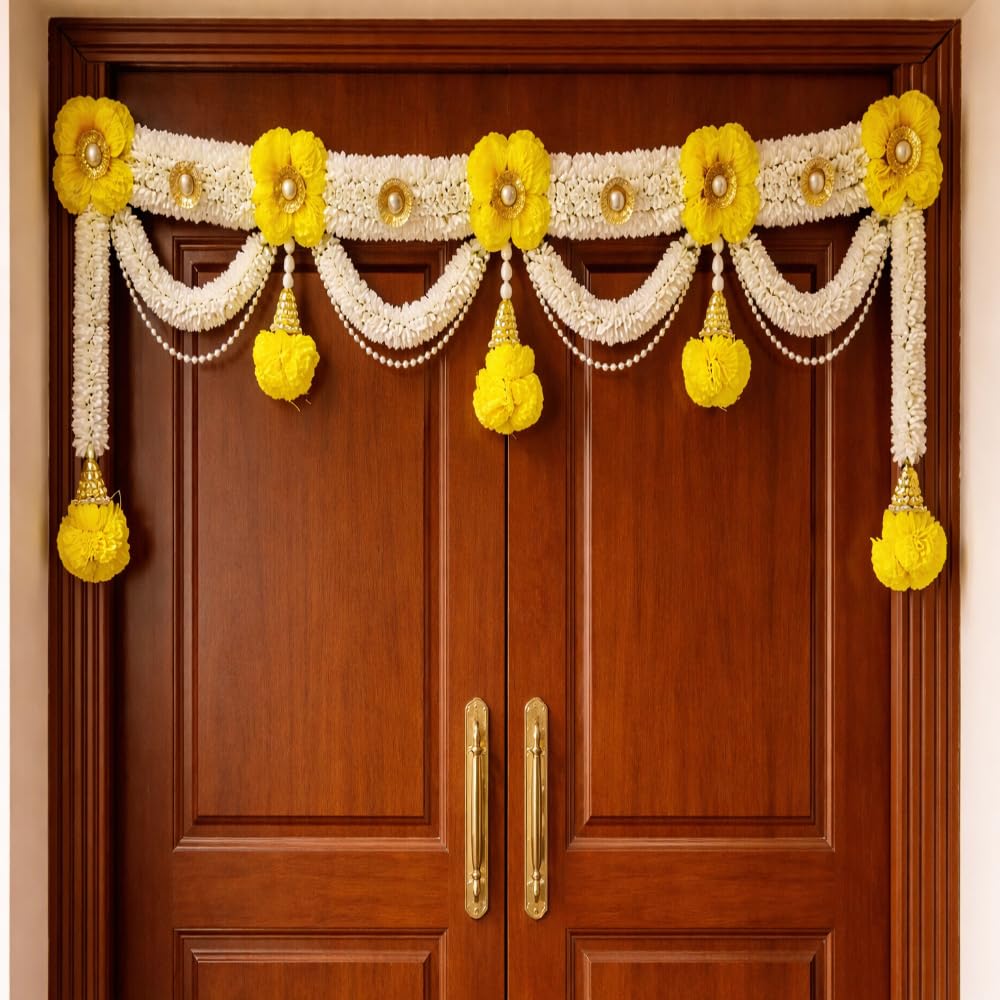 Sellplus Handmade Paper Gajra Rose Beads Bandhanwar Decorative Door Hanging Toran for Home Temple Festival Wedding Entrance Traditional Decor (BDHW130)