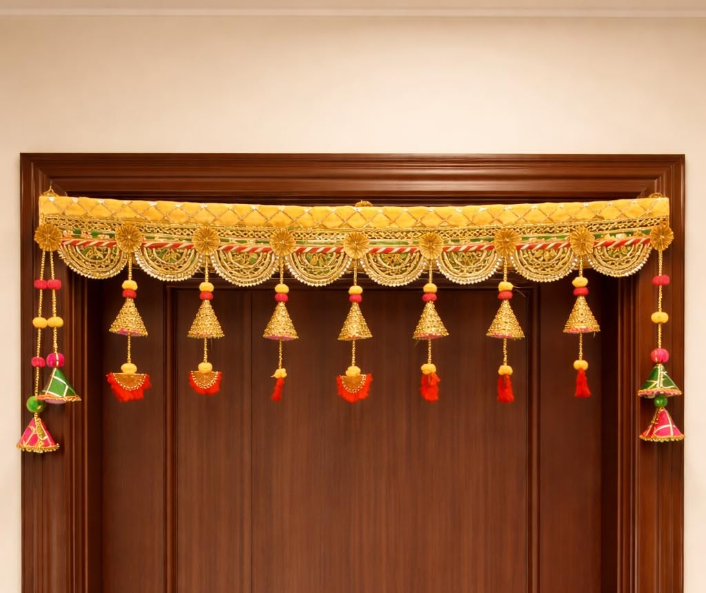 Sellplus Handcrafted Artificial Flower Multicolour Decorative Bandhanwar | Festive Bandhanwar with Decorative Hanging for Main Door Temple Office and Home Decoration (BDHW382)