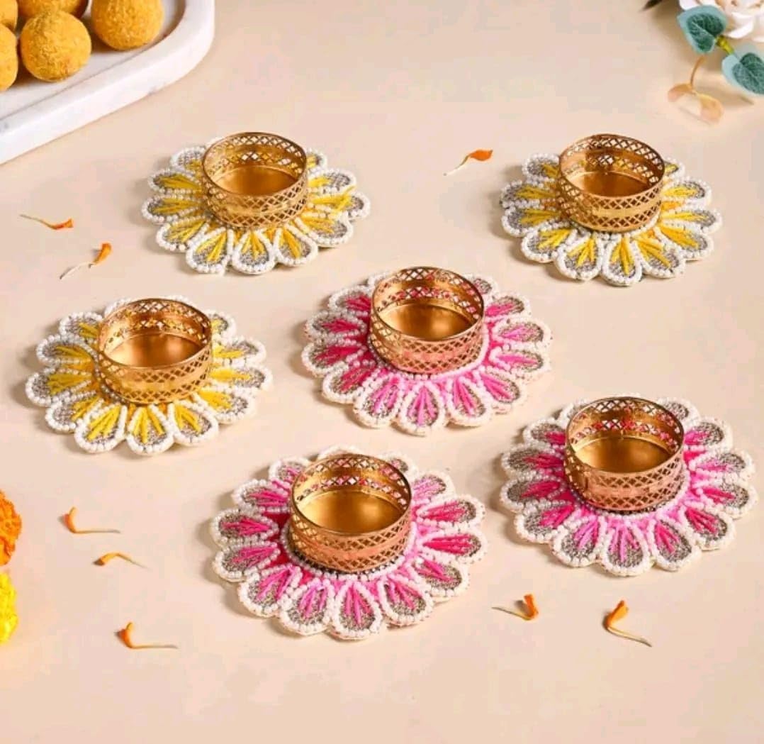 Sellplus Elegant Decorative Tealight Holder Festival Home Decor Mandir Table Centerpiece Wedding Diwali Candle Stand(Pack of 4) (Tealight-265)