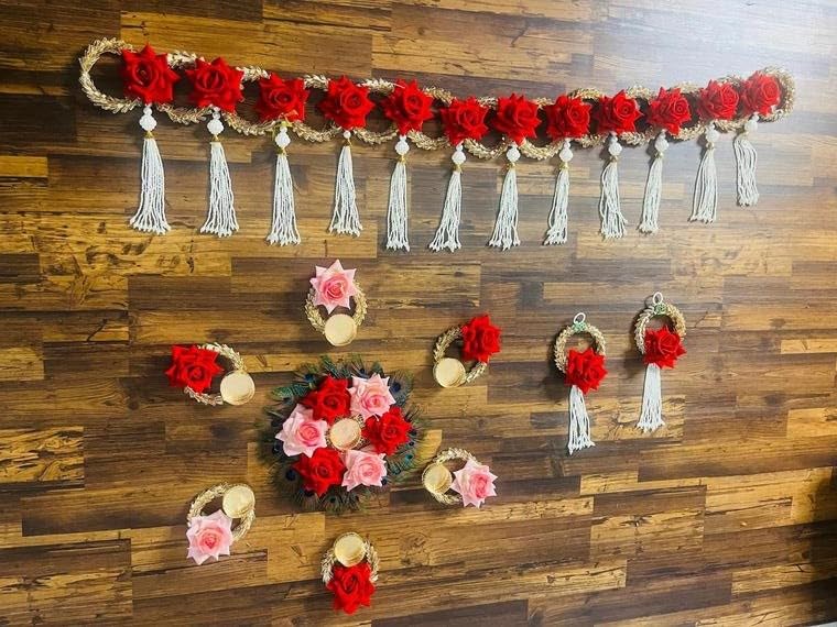 Sellplus Handmade Bandhanwar Decorative | Traditional Handmade Bandhanwar Door Hanging with Beads | Tassels for Home Temple Decor (Pack of 1) (BDHW520)