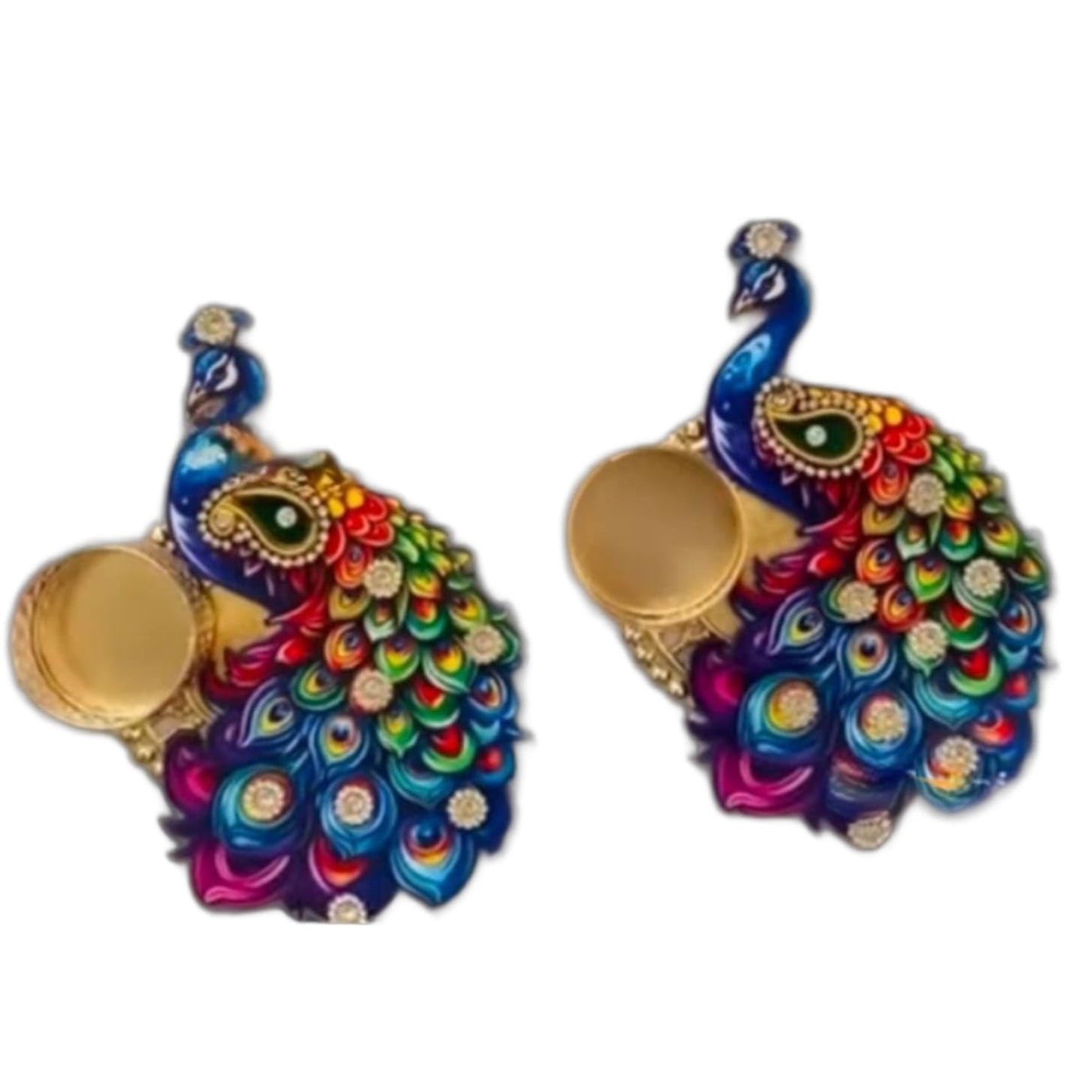 Sellplus Decorative MDF Peacock Tealight Holder | Decoration for Home | Office | Diwali | Pooja | Diwali & All Special Festival Decor (Tealight-197) (Pack of 2)