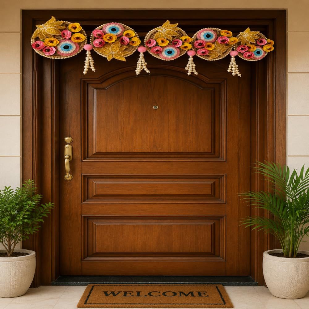 Sellplus Evil Eye Floral Door Bandhanwar Decorative Hanging with Beads and Lotus Design for Festive Home Entrance Decor (BDHW541)