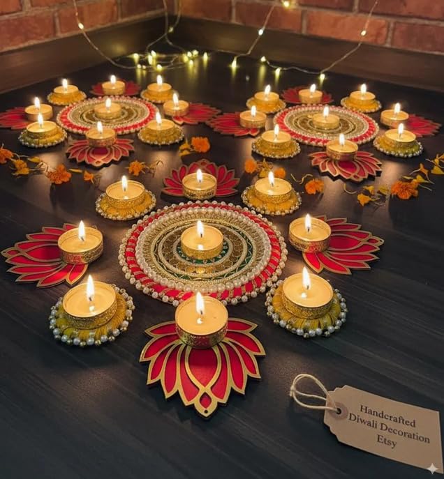 Sellplus Decorative Floral Rangoli Traditional Festival Home Decoration Diwali Pooja Mandir Entrance Reusable Decorative Floor Art Design (Rang23)