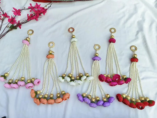 Nutts Handmade Artificial Flower Pearl Tassel Latkan for Decoration | Decorative Hanging for Home Decor | Pack of 4 Multicolor (SMALL53)