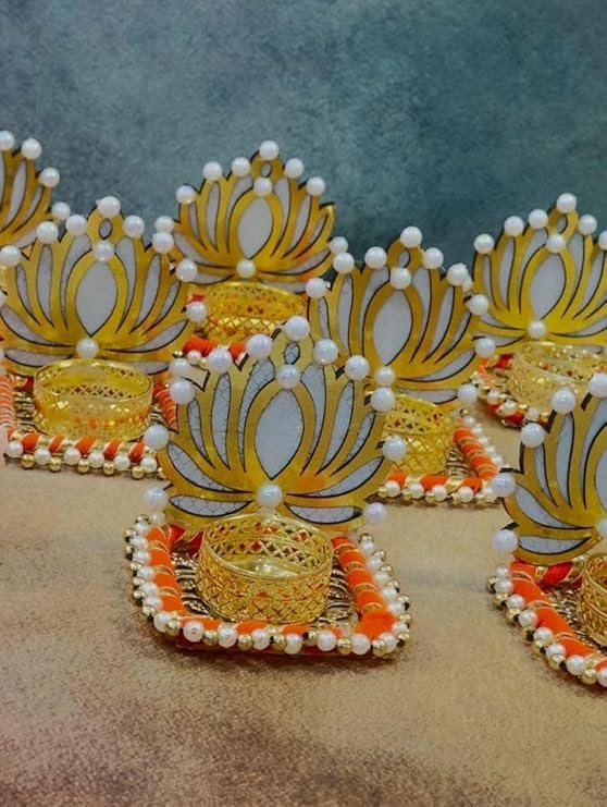 SellPlus Handmade Decorative Moti Chudi Lotus Tlight for Decoration | Tlight for Diwali | Decoration for Home (Pack of 4) (Tealight-324)