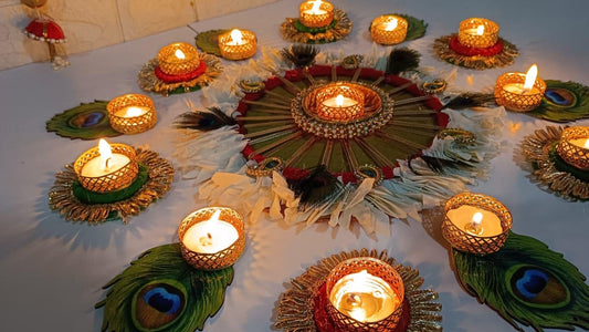 NUTTS   Traditional Rangoli Tealight Set Decorative Festival Floor Decor for Diwali Navratri Pooja Wedding Home Entrance Reusable Elegant Design Set of 1 (Rang164)