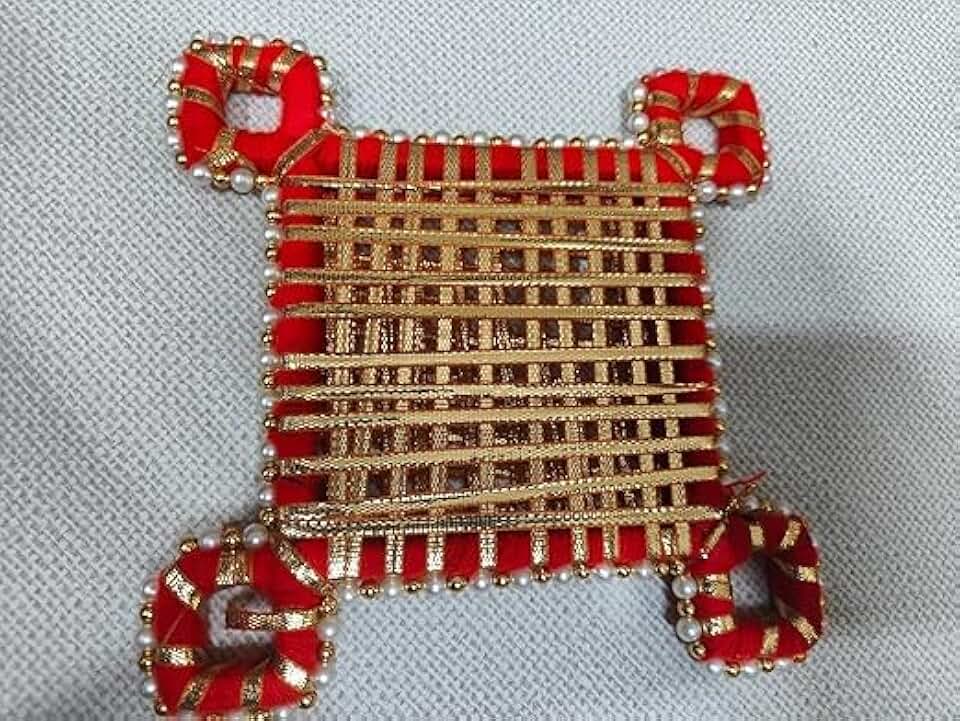 Handcrafted Chatai with Beads for Art & Craft – Perfect for Singhasan, Lord Bed, and Lord Kursi Projects. Ideal for Creating Traditional Art Pieces and Decorative Altars Pack of 5 (Red)