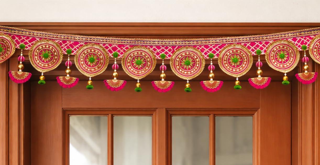 Sellplus Handcrafted Artificial Flower Multicolour Decorative Bandhanwar | Festive Bandhanwar with Decorative Hanging for Main Door Temple Office and Home Decoration (BDHW381)