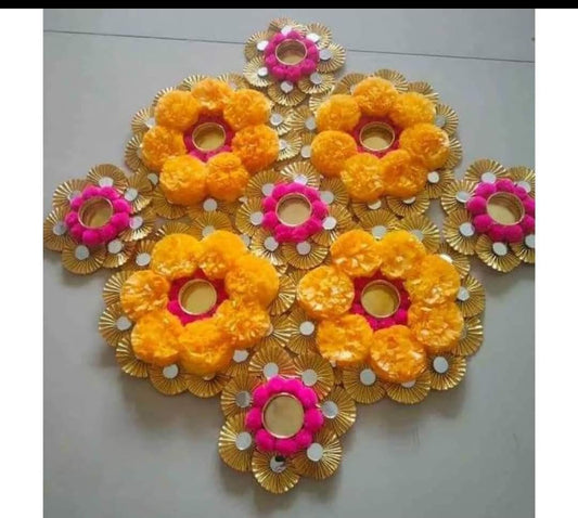 NUTTS  Handmade Decorative Rangoli Tealight Holder Traditional Festival Floor Decor Elegant Diwali Pooja Home Decoration Reusable Multicolor Design (Rang180)