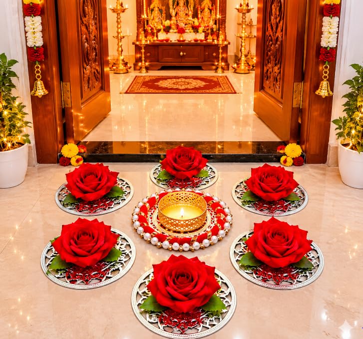 Sellplus Decorative Rangoli Set with Tealight Holder | Diwali Gift Diya | Decoration for Home | Office | Pooja | Diwali & All Special Festival Decor (Rang66)