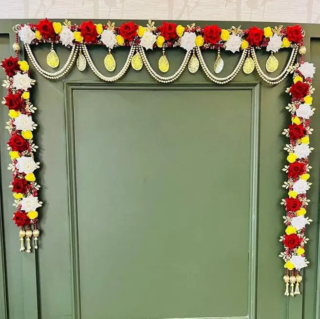 Artificial Velvet Rose Bandhanwar | Featuring Jali Plate and Beads | Perfect for Home and Temple Decoration | Ideal for Diwali and Festive Celebrations(BDHW28)