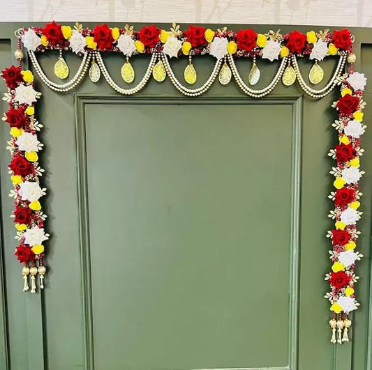 Artificial Velvet Rose Bandhanwar | Featuring Jali Plate and Beads | Perfect for Home and Temple Decoration | Ideal for Diwali and Festive Celebrations(BDHW28)