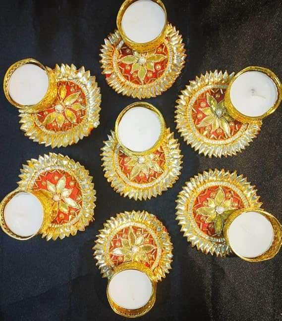 SellPlus Handmade Decorative Gotapatti Tlight for Decoration | Tlight for Diwali | Decoration for Home (Pack of 4) (Tealight-319)