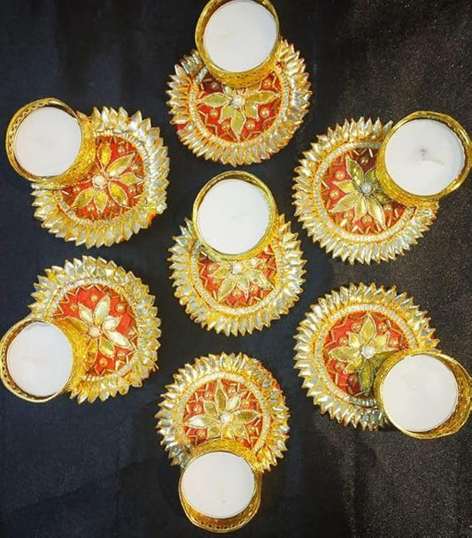 SellPlus Handmade Decorative Gotapatti Tlight for Decoration | Tlight for Diwali | Decoration for Home (Pack of 4) (Tealight-319)