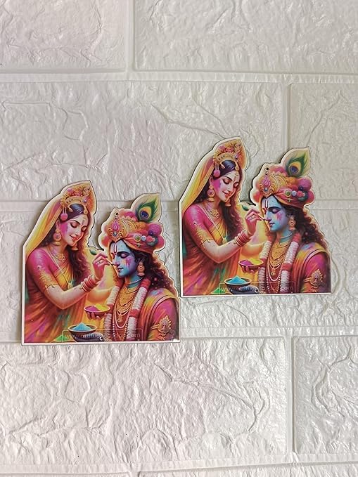 Nutts Wooden Radha Krishna Jii MDF Idols for Diwali & Pooja Decor Wooden MDF Idols Diwali Navratri & Pooja Decoration | Home Decor for Positivity (Pack of 4) (RM-MDFG15)