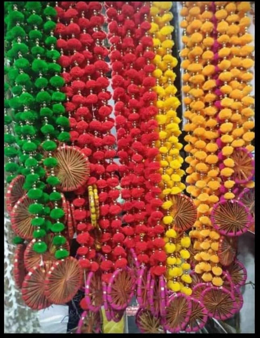 Nutts Handmade Colorful Pom Pom Door Hanging with Decorative Jaal Chudi Traditional Festival Wall Decor Hanging for Main Door Pooja Room Festival Home Decoration (PMPMT148)