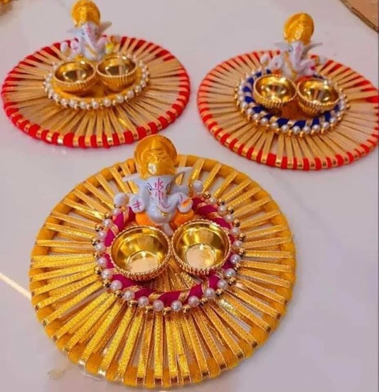 Ganesh ji Roli Chawal Plater Perfect for Pooja Festival | Ideal for Diwali Festivities | Decorative Plater Tealight-245