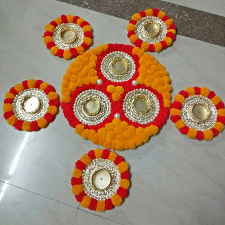 Sellplus Elegant Handmade Floral Rangoli Tealight Holder Festival Decoration MDF Floor Decor for Diwali Navratri Pooja Home Entrance Traditional Art Craft (Rang120)