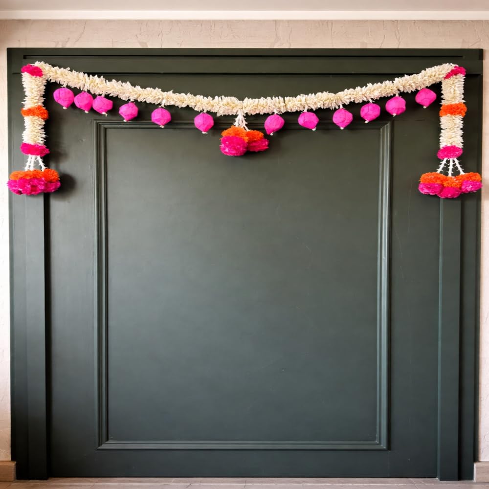 Sellplus Handmade Paper Gajra Rose Beads Bandhanwar Decorative Door Hanging Toran for Home Temple Festival Wedding Entrance Traditional Decor (BDHW61)