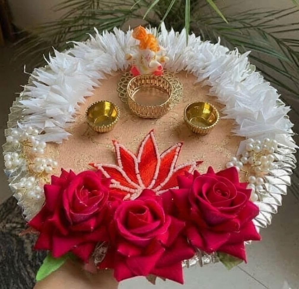 Nutts Handmade Decorative Pooja Plate Traditional Prayer Thali Indian Spiritual Home Decor Festival GiftSpiritual Ceremonies Elegant Handmade(Pack Of 1) (PoojaP51)