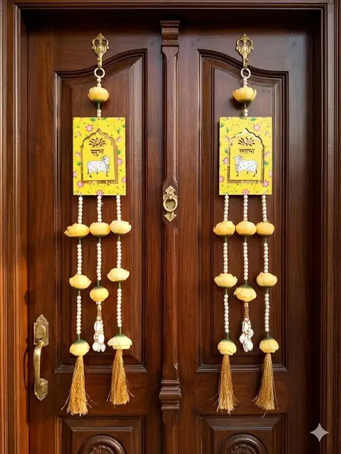 Nutts Handmade Shubh Labh Door Hanging | Traditional Cow Design for Home Entrance Decoration Pack of 2 (SMALL39)
