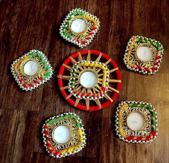 Sellplus Decorative Multi Chudi Rangoli Set with Tealight Holder | Diwali Gift Diya | Decoration for Home | Office | Pooja | Diwali & All Special Festival Decor (Design 22)(Rang71)
