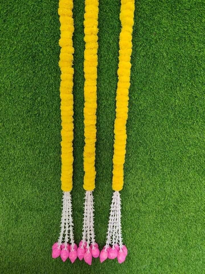 Genda with Foam Lotus Rajnigandha Guccha Long Hanging Fr Home Decoration & All Festival Decor (Pack of 6) (Yellow)