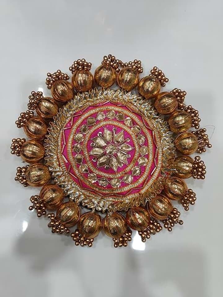 Handmade Decorative Pooja Thali, Puja Plate, Decoratve Pooja Plates for Festivals (Pink)