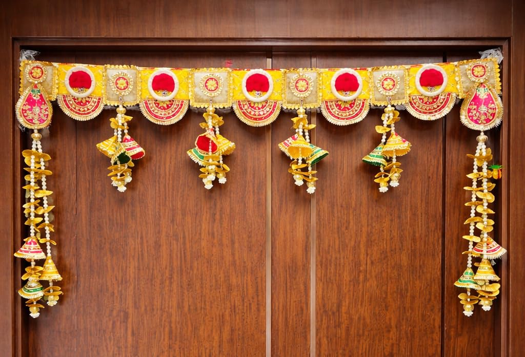 Sellplus Handcrafted Artificial Flower Multicolour Decorative Bandhanwar | Festive Bandhanwar with Decorative Hanging for Main Door Temple Office and Home Decoration (BDHW384)