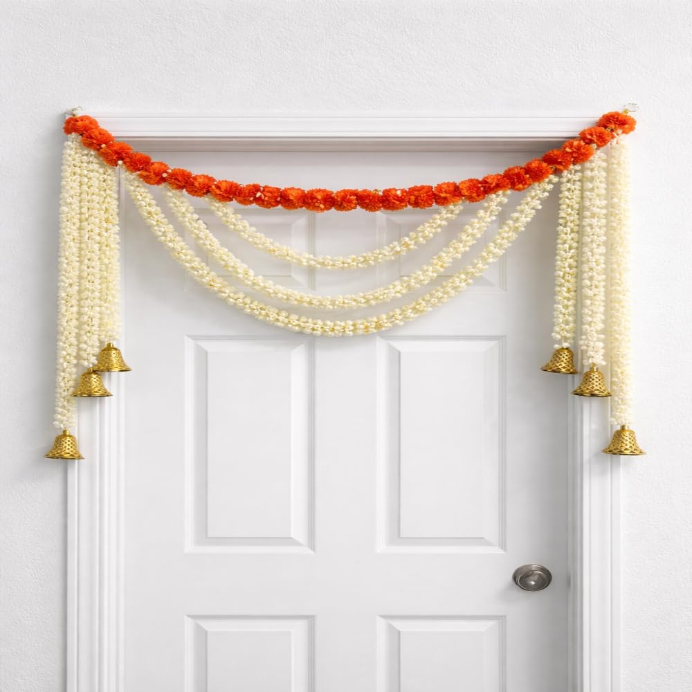 Sellplus Handmade Mogra Genda Bandhanwar Traditional Floral Door Hanging Festive Decoration Toran for Home Entrance Mandir Diwali Wedding Celebration Decor (BDHW84)