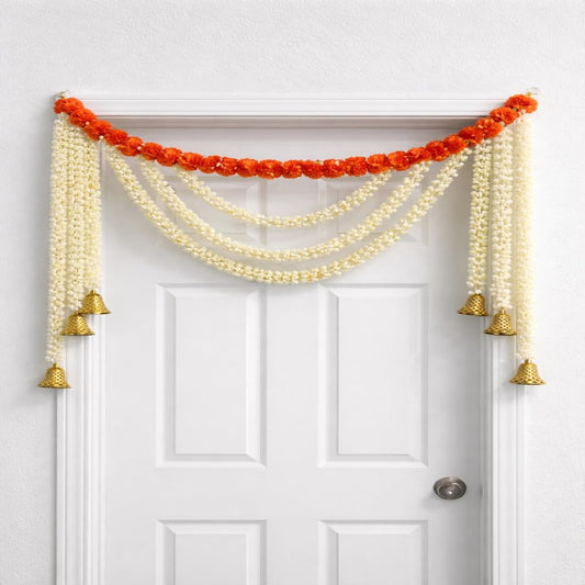 Sellplus Handmade Mogra Genda Bandhanwar Traditional Floral Door Hanging Festive Decoration Toran for Home Entrance Mandir Diwali Wedding Celebration Decor (BDHW84)
