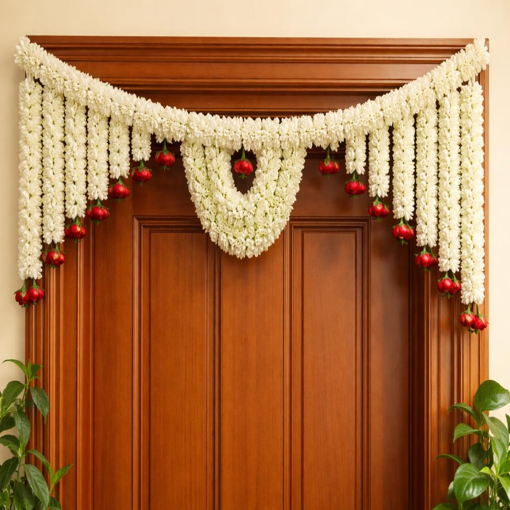 Sellplus Handmade Mogra Genda Bandhanwar Traditional Floral Door Hanging Festive Decoration Toran for Home Entrance Mandir Diwali Wedding Celebration Decor (BDHW134)
