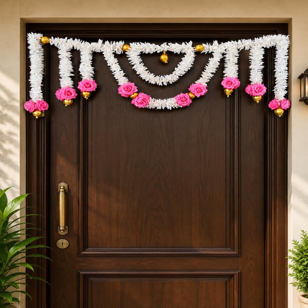 Sellplus Traditional Handcrafted Classic Jasmine Rose Floral Hanging Door Bandhanwar Toran for Diwali Decoration and Festive Home Entrance Decor (BDHW253-2)
