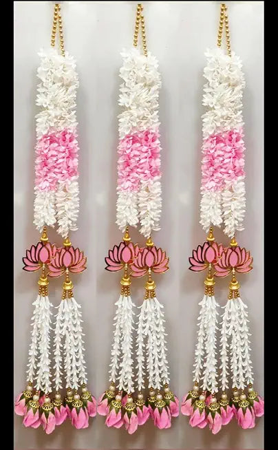 Lotus Hanging (Pack of 4),Lotus Hanging for Diwali Decor, Home Decor Wall Door Pooja Room,Office,Birthday, Wedding Stage,Backdrop Decorative Items,Artificial White & Pink Flowers Ladi & Rose Buds