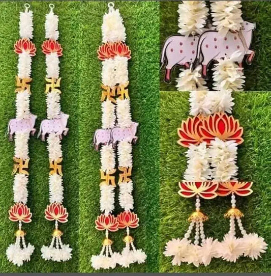 Nutts Traditonal Decorative Cow Satiya Lotus Fabric Hanging Wall Hanging Main Door and Festival Perfect for Home Decor Entrance Pooja Room and Beautiful Pooja Decoration (Item Lotus 125) (Pack of 2)