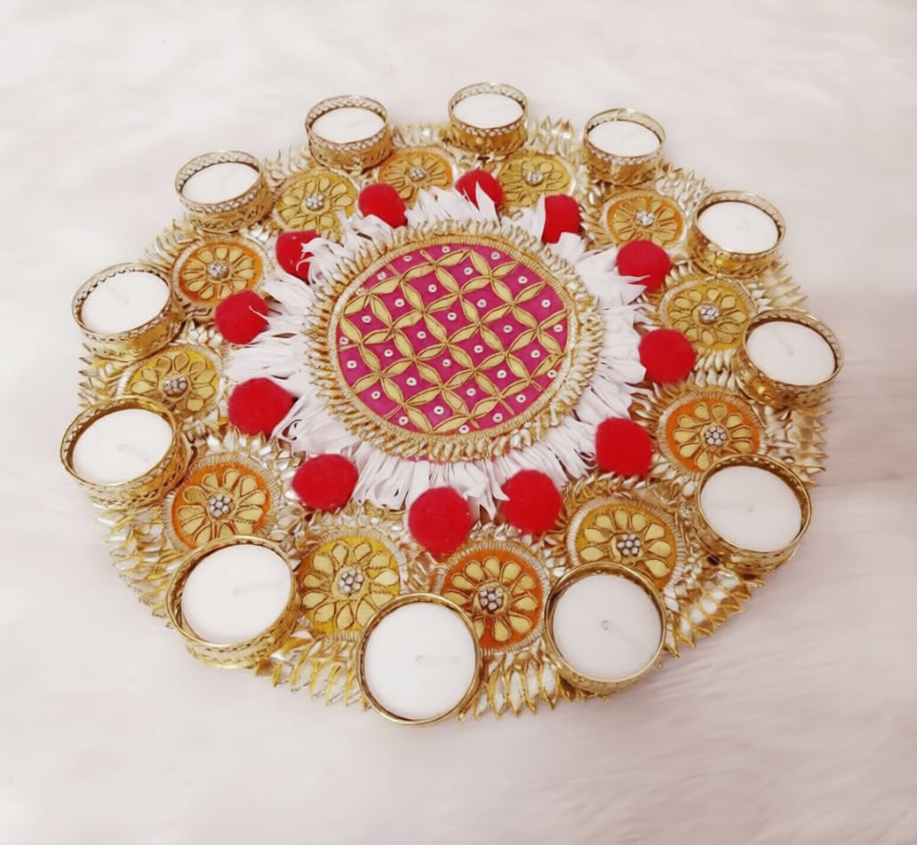 Sellplus Elegant Handmade Rangoli Tealight Set Traditional Festival Floor Decoration Reusable Decorative Design for Diwali Pooja Home Entrance Celebration Decor (Rang145-1)