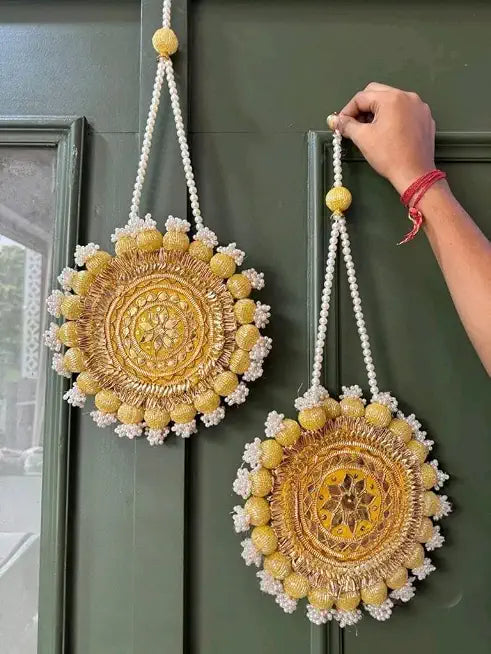 Nutts Patra Wall Hanging Shining Balls Decorative Door Hanging | Home Entrance Mandir and Festive Wall Decor Style Handmade Hanging Pack of 2 | SMALL29