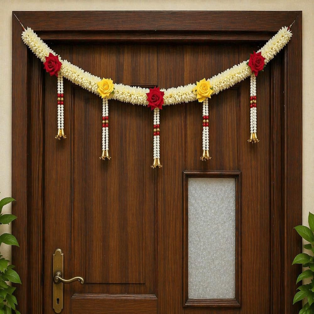 Sellplus Handmade Paper Gajra Rose Beads Bandhanwar Decorative Door Hanging Toran for Home Temple Festival Wedding Entrance Traditional Decor (BDHW125)