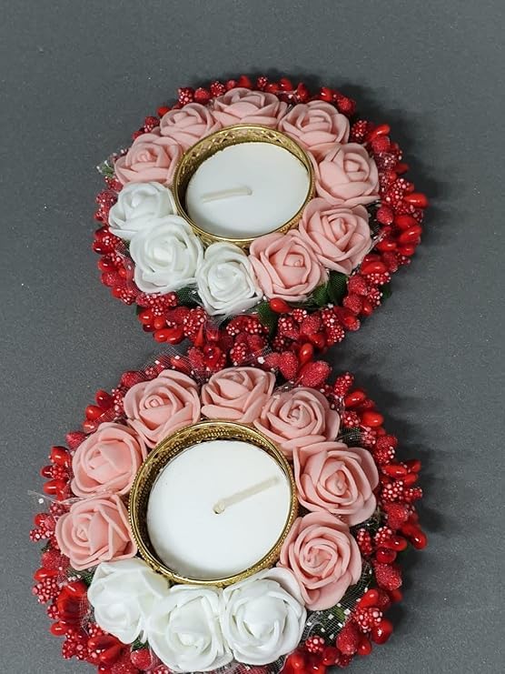 SellPlus Handmade Decorative Peony Flower Roli Chawal Pooja Plate |Decorative Plate for Pooja | Decor Item | (Tealight-342)