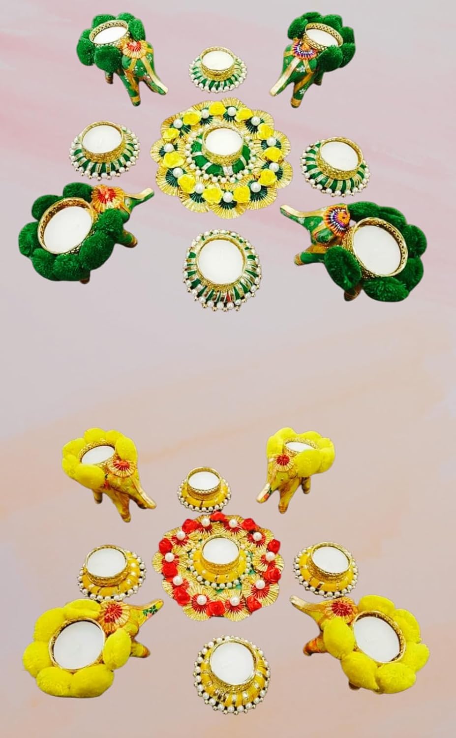Sellplus Elegant Handmade Rangoli Tealight Set Traditional Festival Floor Decoration Reusable Decorative Design for Diwali Pooja Home Entrance Celebration Decor (Rang189)