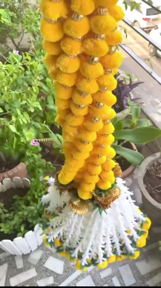 Nutts Handmade Decorative Bell Toran | Traditional Multicolour Pom-Pom Toran for Home Decor | Hanging for Decortion (PMPMT122-1 (Yellow))