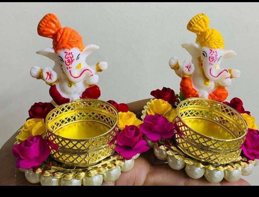 Sellplus Elegant Decorative Tealight Holder for Festival Pooja Home Decoration Wedding Living Room Mandir Decor Candle Holder(Pack of 2) (Tealight-257)