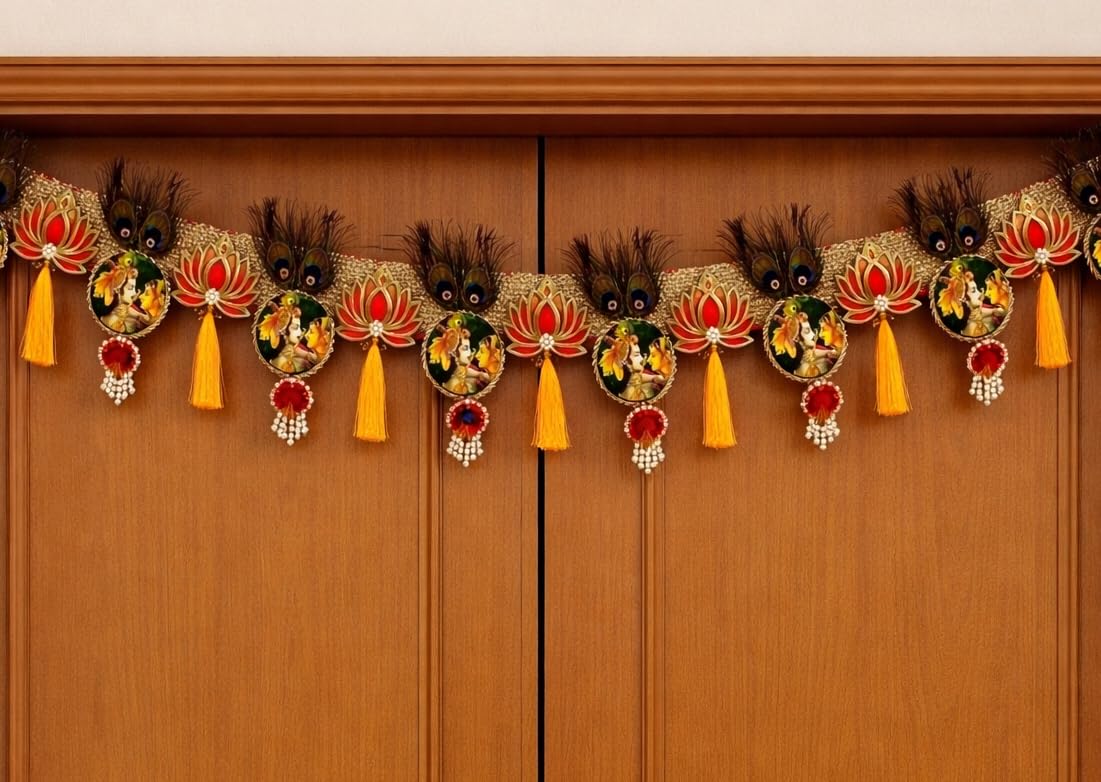Sellplus Handmade Bandhanwar Decorative | Decorative Bandhanwar Toran with Beads and Tassels | Diwali Navratri Wedding Festival Bandhanwar Decor (Pack of 1) (BDHW398)